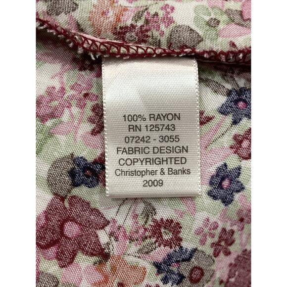 Christopher & Banks Burgundy Floral Rayon Button-Front Midi Skirt Women size 12 - Picture 10 of 11